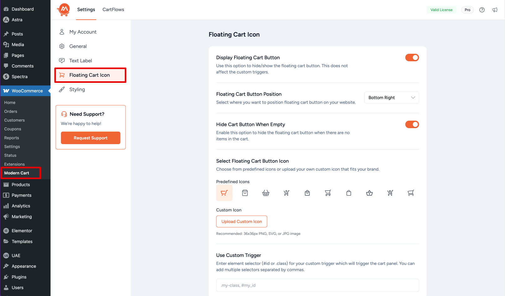 Floating Cart Icon Settings