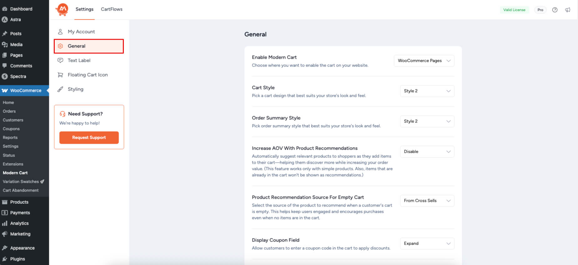 General Settings Modern Cart for WooCommerce
