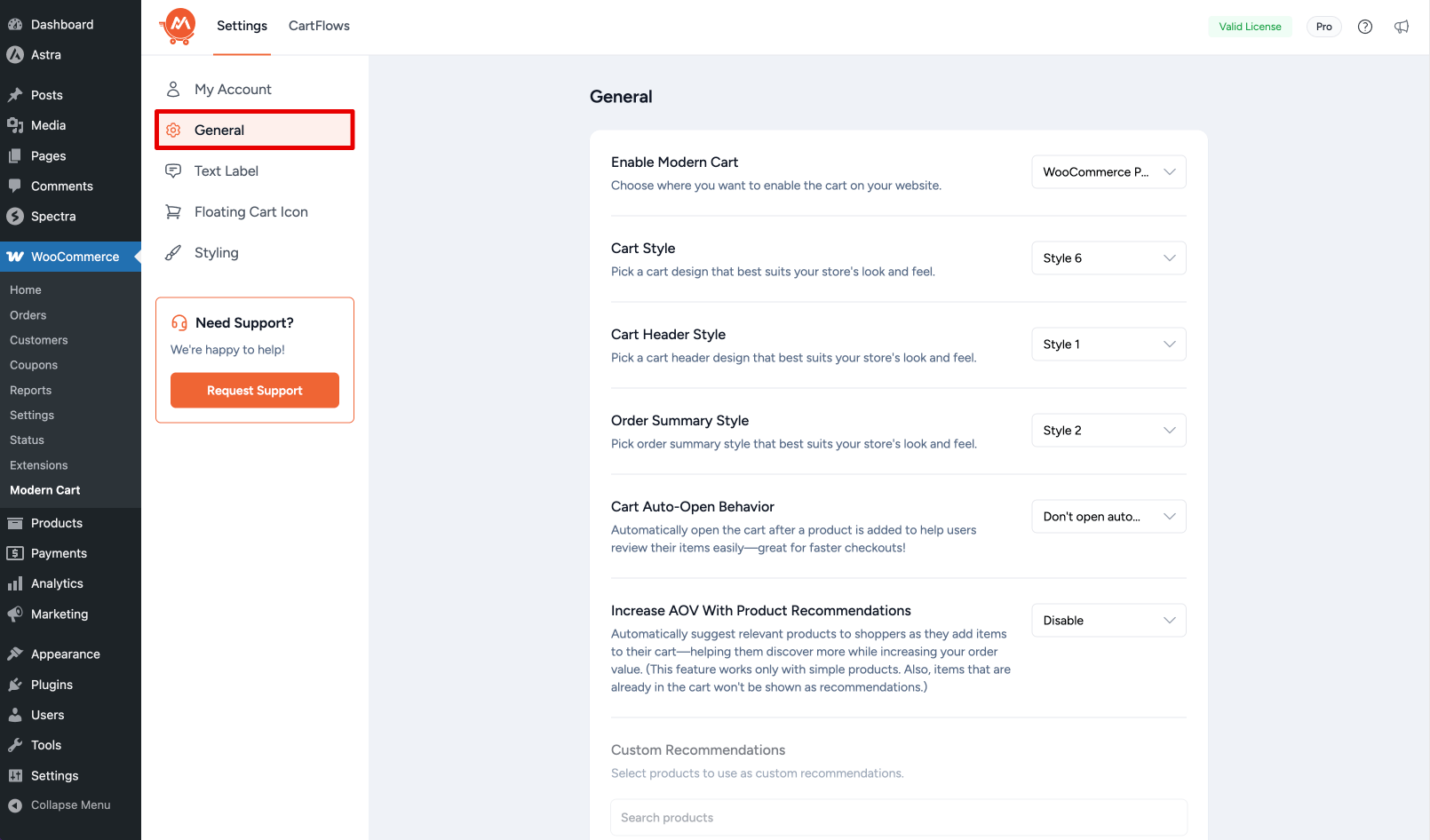 General Settings Modern Cart for WooCommerce