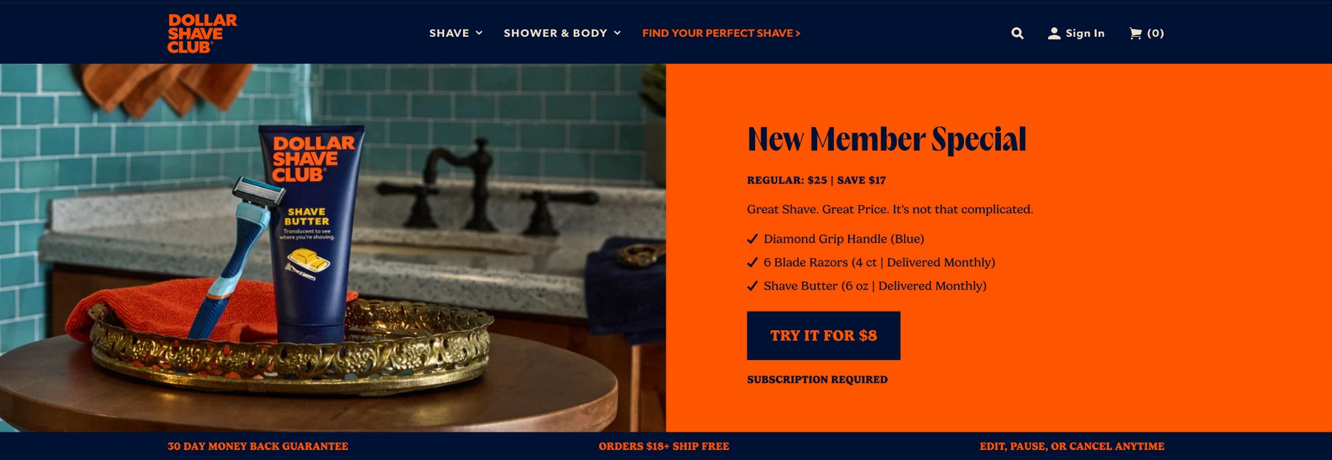 Dollar Shave Club Subscription upselling example
