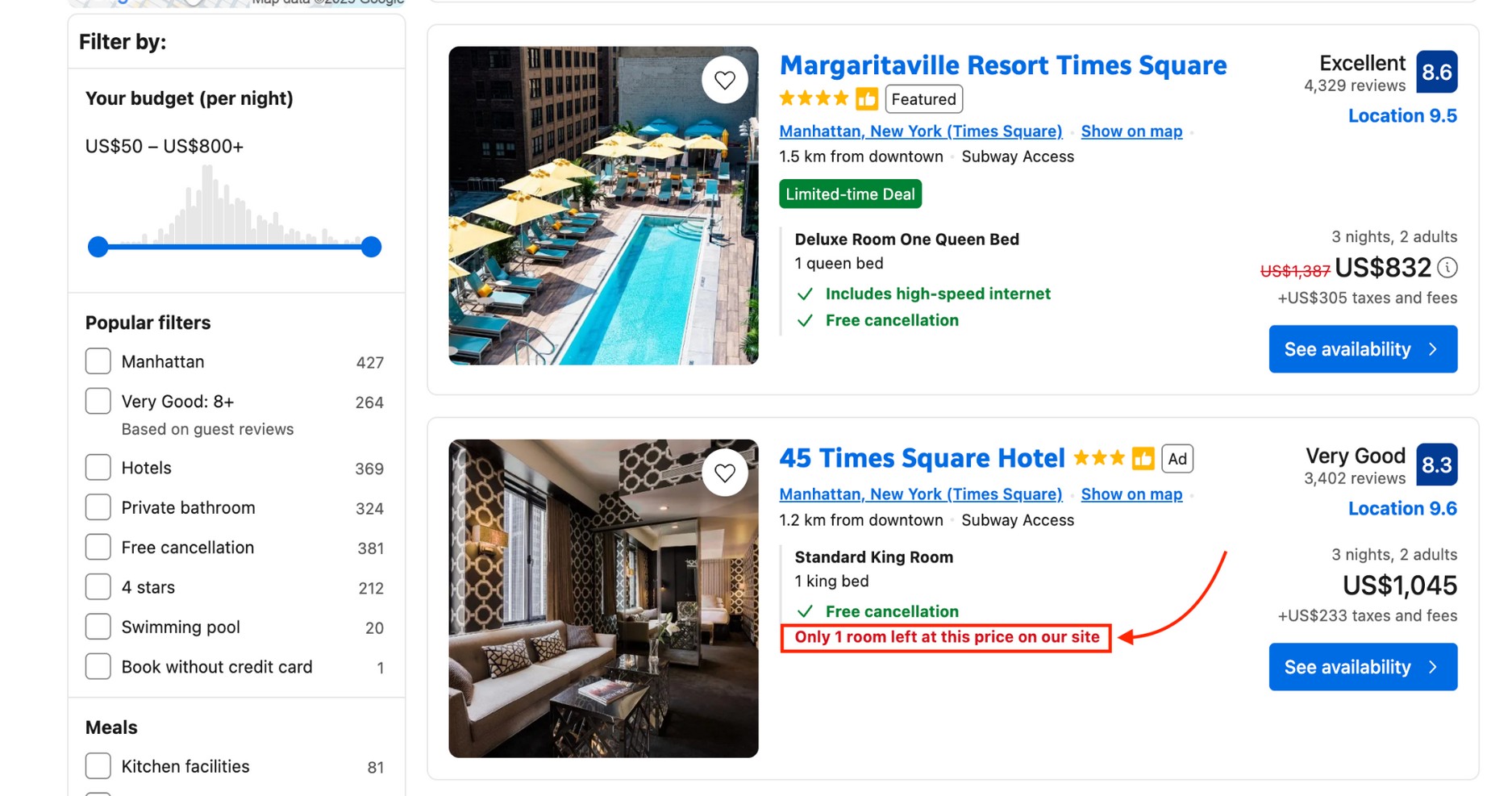 Limited time offers on booking.com