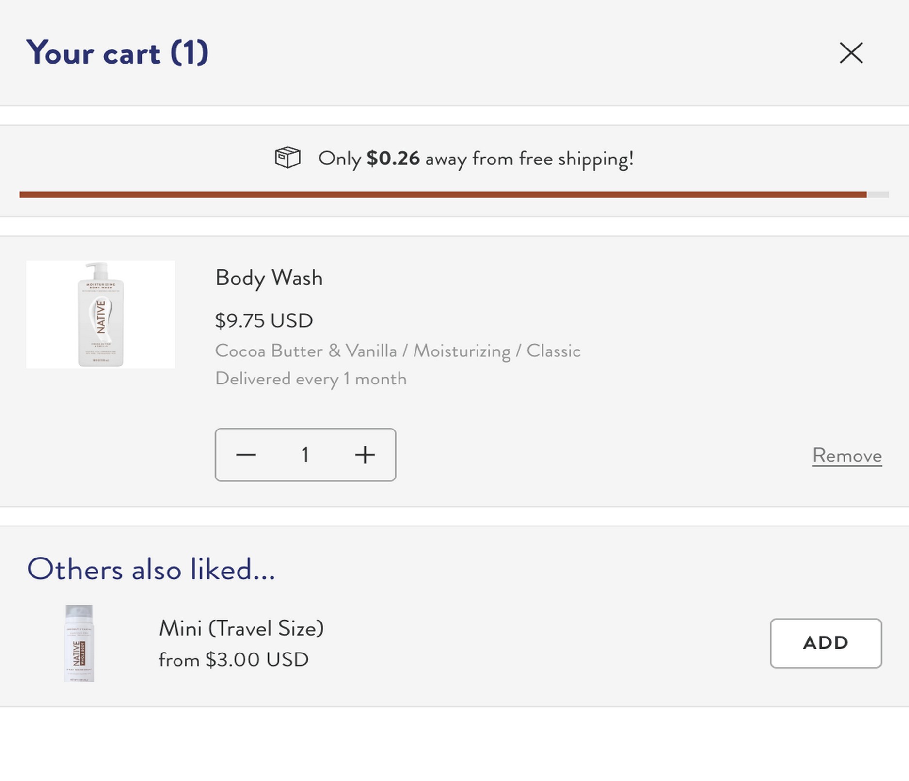 Native Deodorant cart upsell