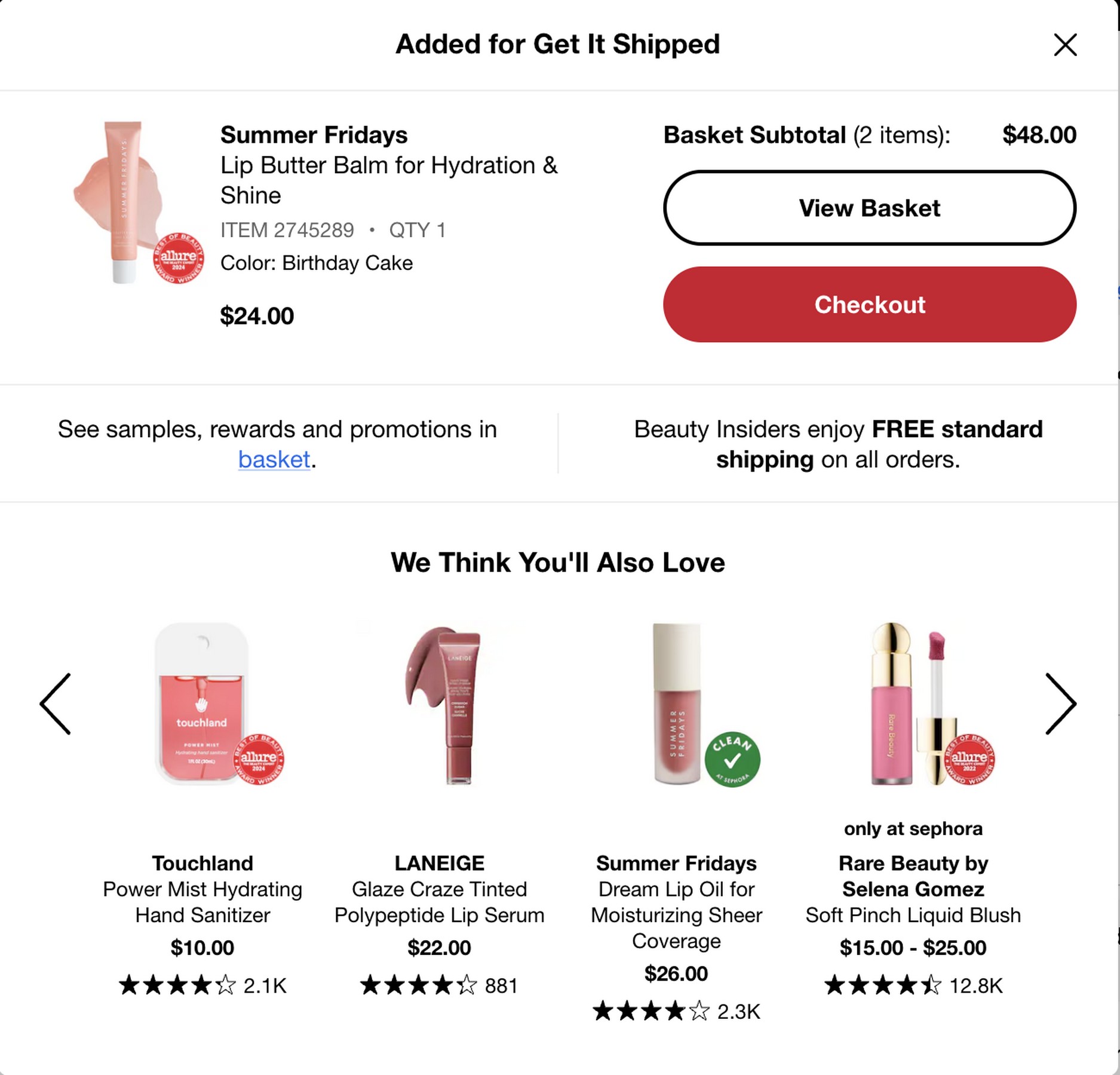 Personalized recommendations on Sephora's website.