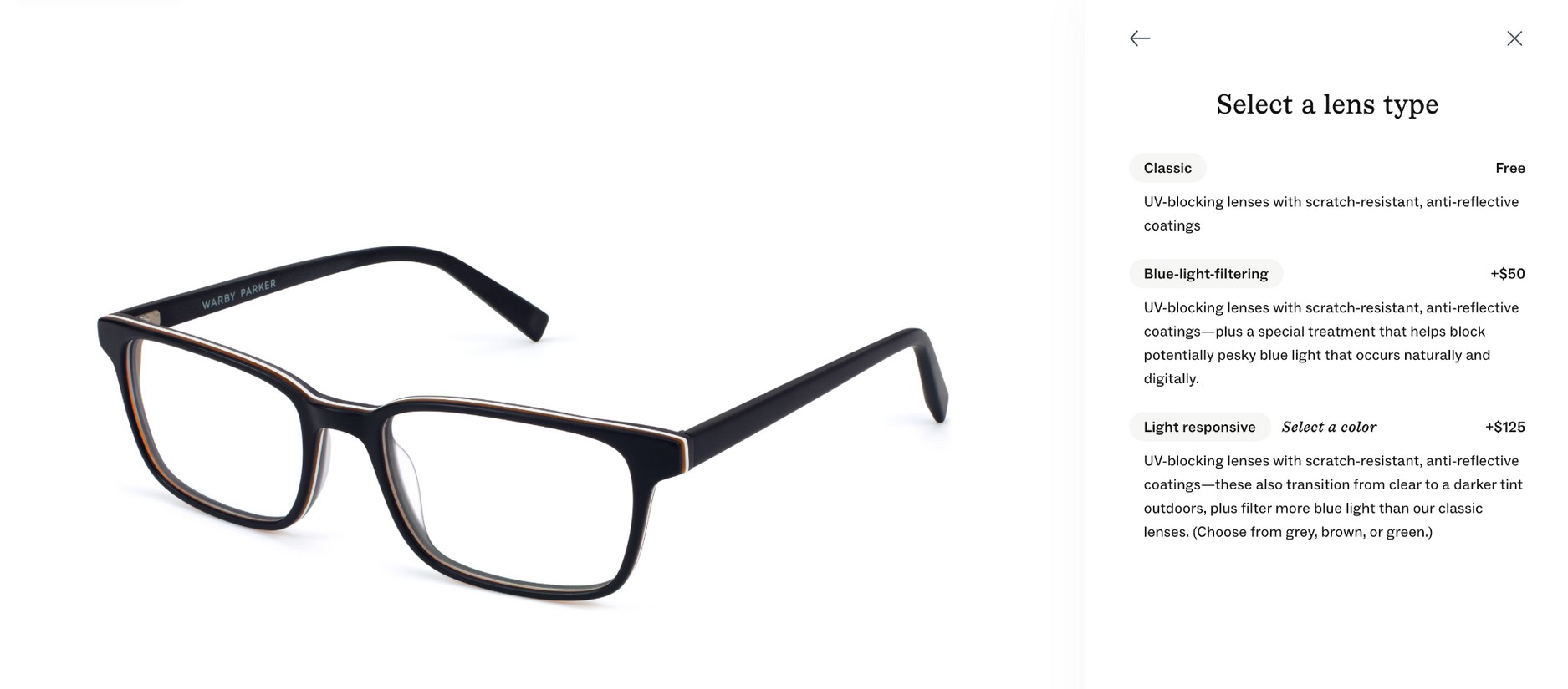 Warby Parker of upsell page