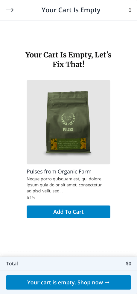 Empty Cart with Product Recommendation
