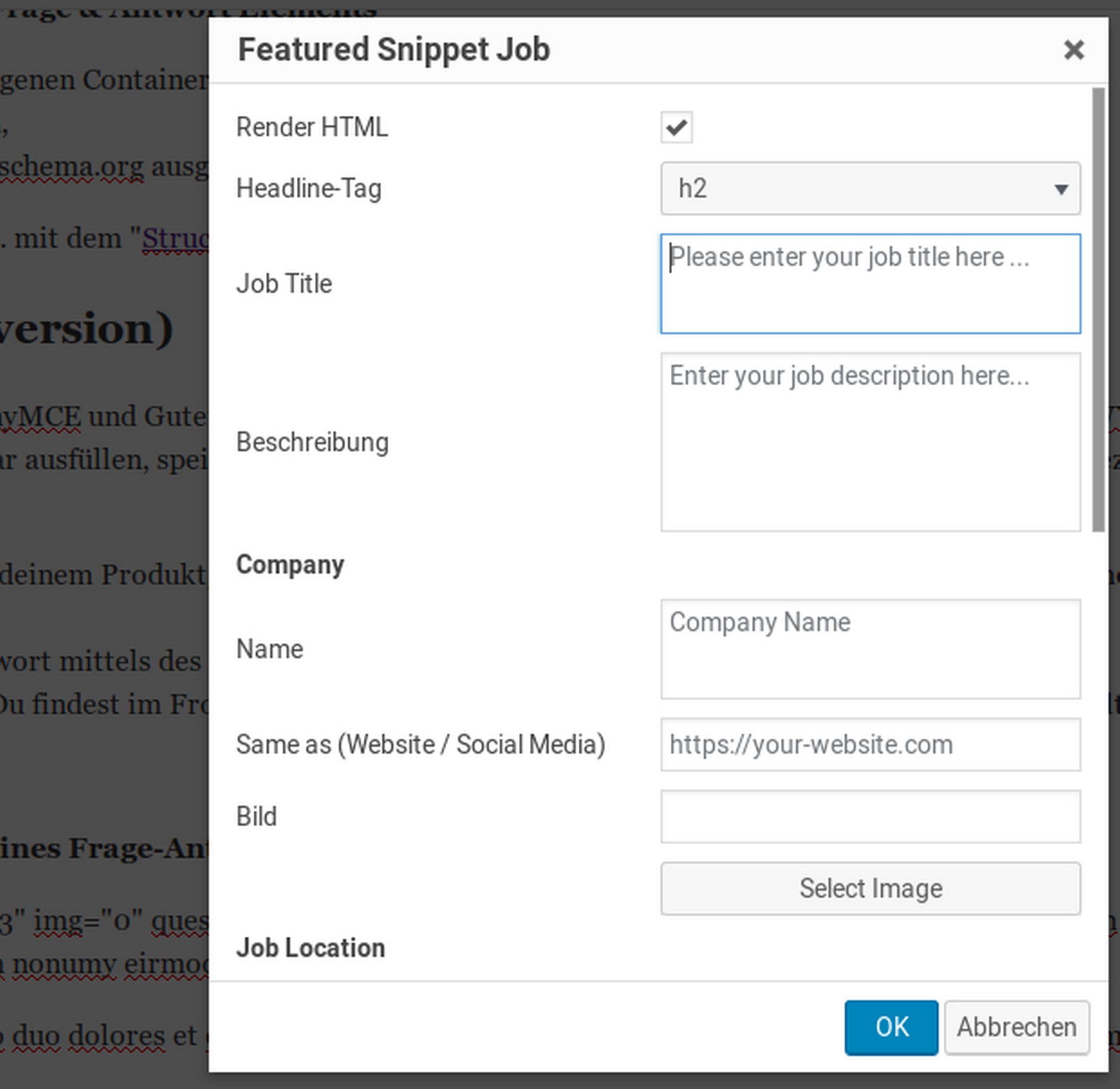 Structured Content WordPress Plugin Dashboard.