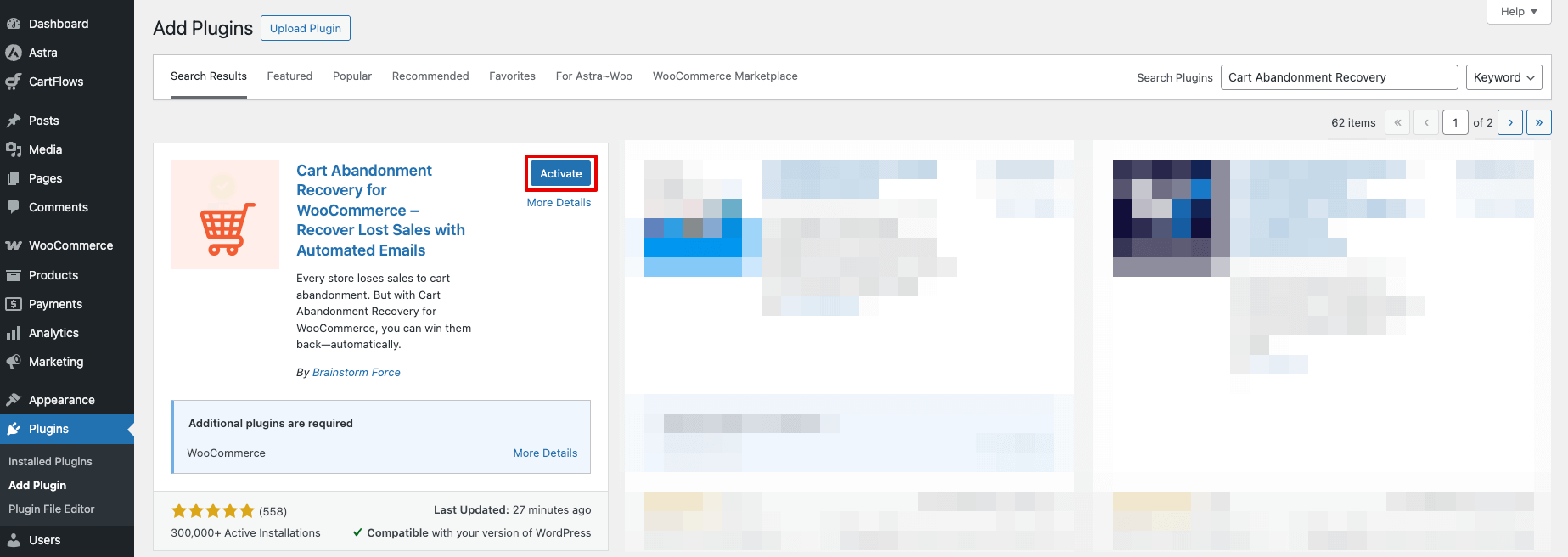 Activate Cart Abandonment Recovery for WooCommerce plugin
