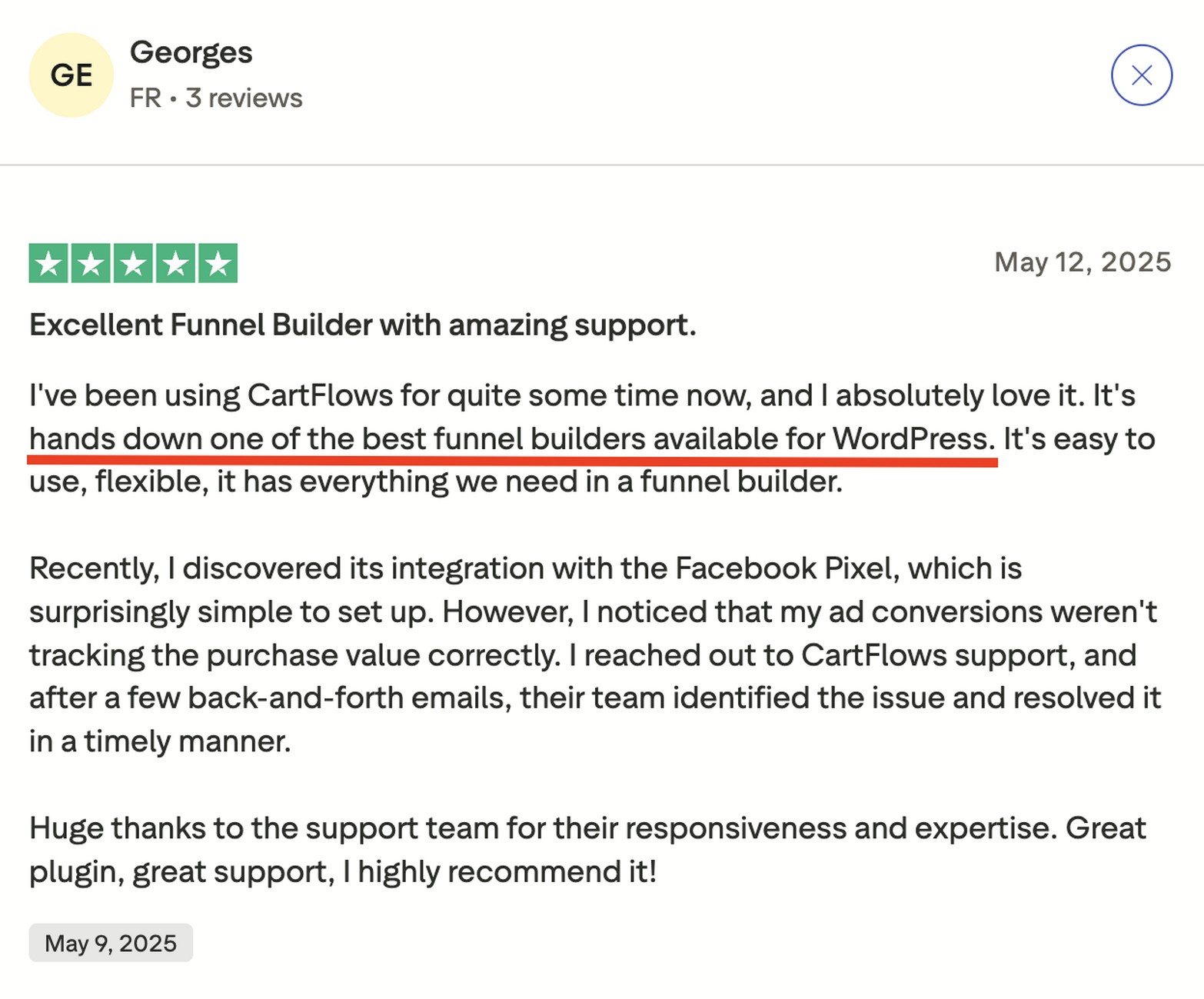 Card flows plugin review from TrustPilot.