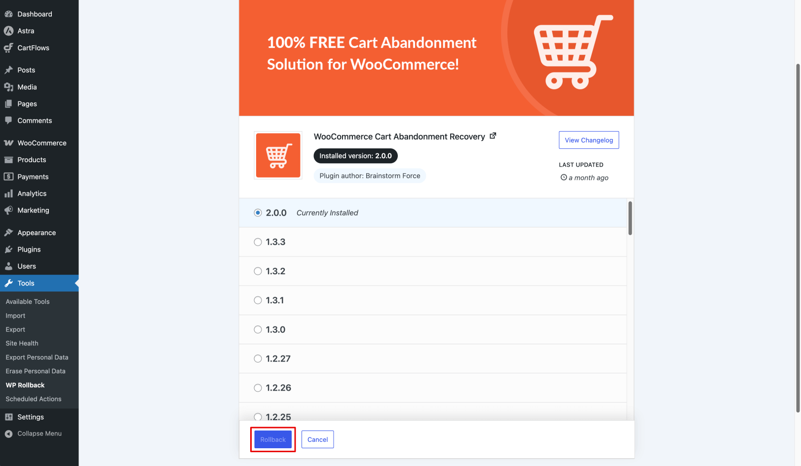Choosing the Cart Abandonment Recovery older version