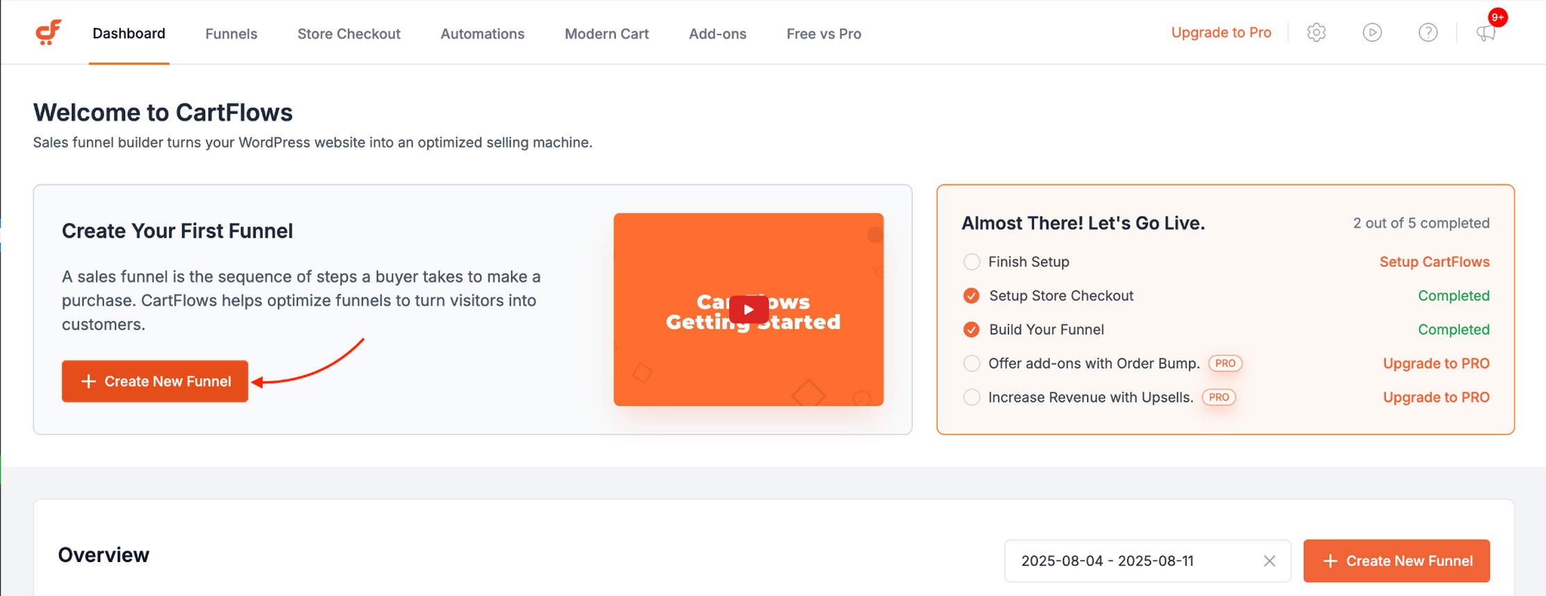Create a new funnel in your cartflows dashboard.