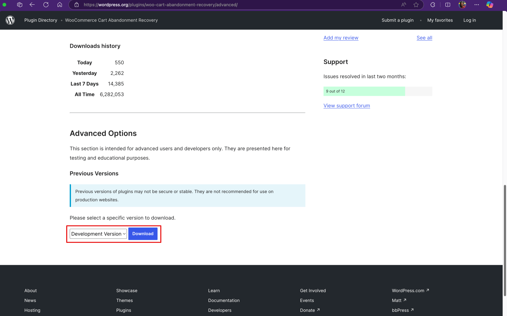 Previous Version Plugin Dropdown