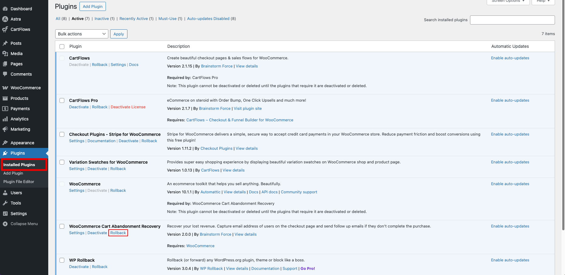 Rolling Back Cart Abandonment Recovery plugin