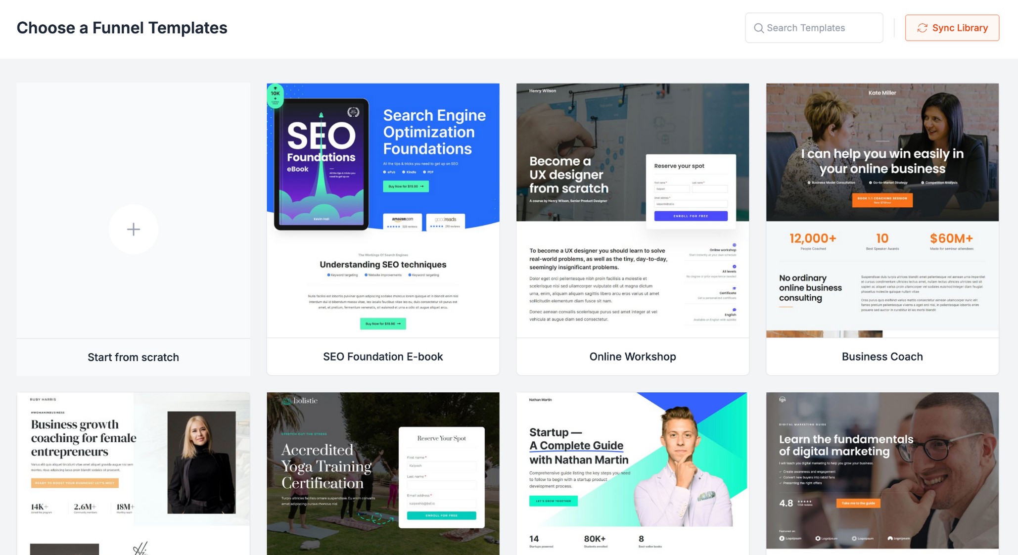 Select the funnel template from the available options.