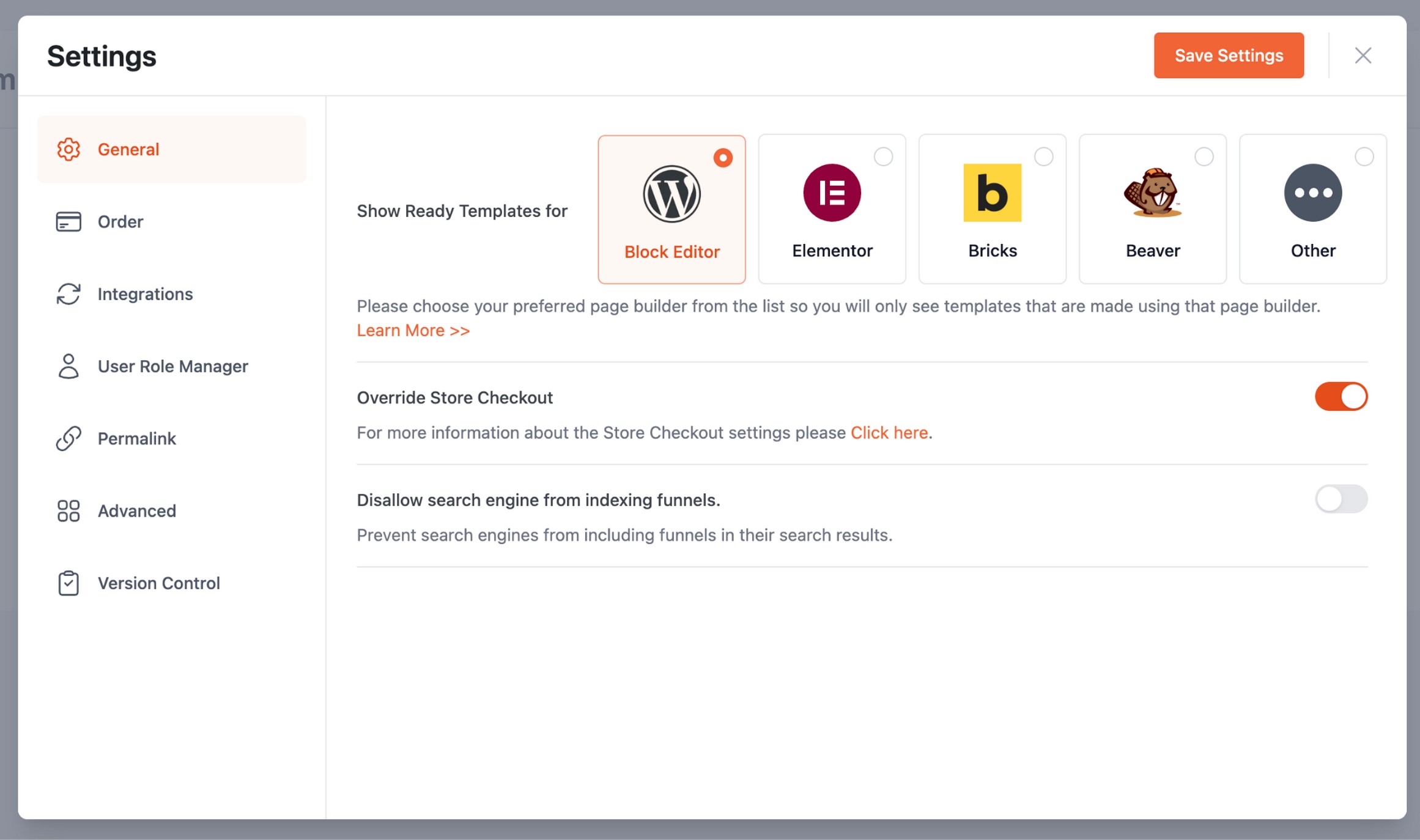 Select the page builder in the cartflows plugin.