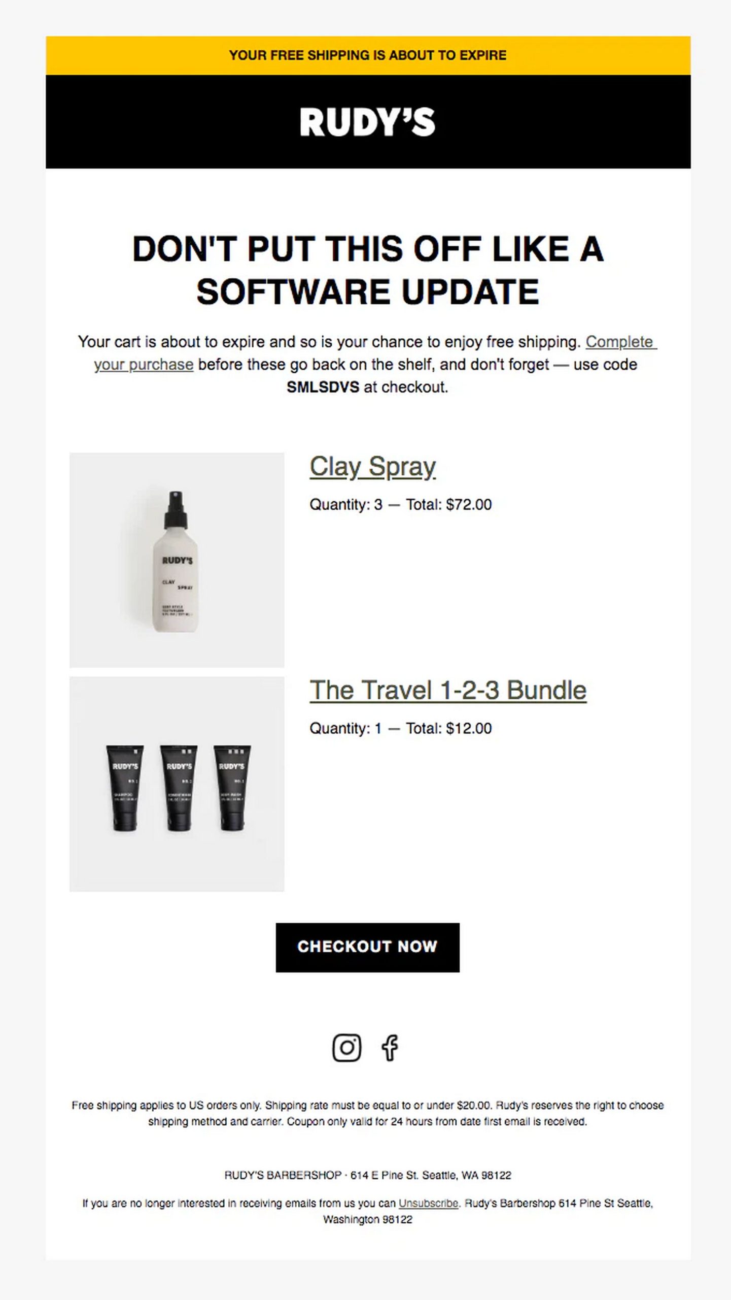 Cart Recovery emails example
