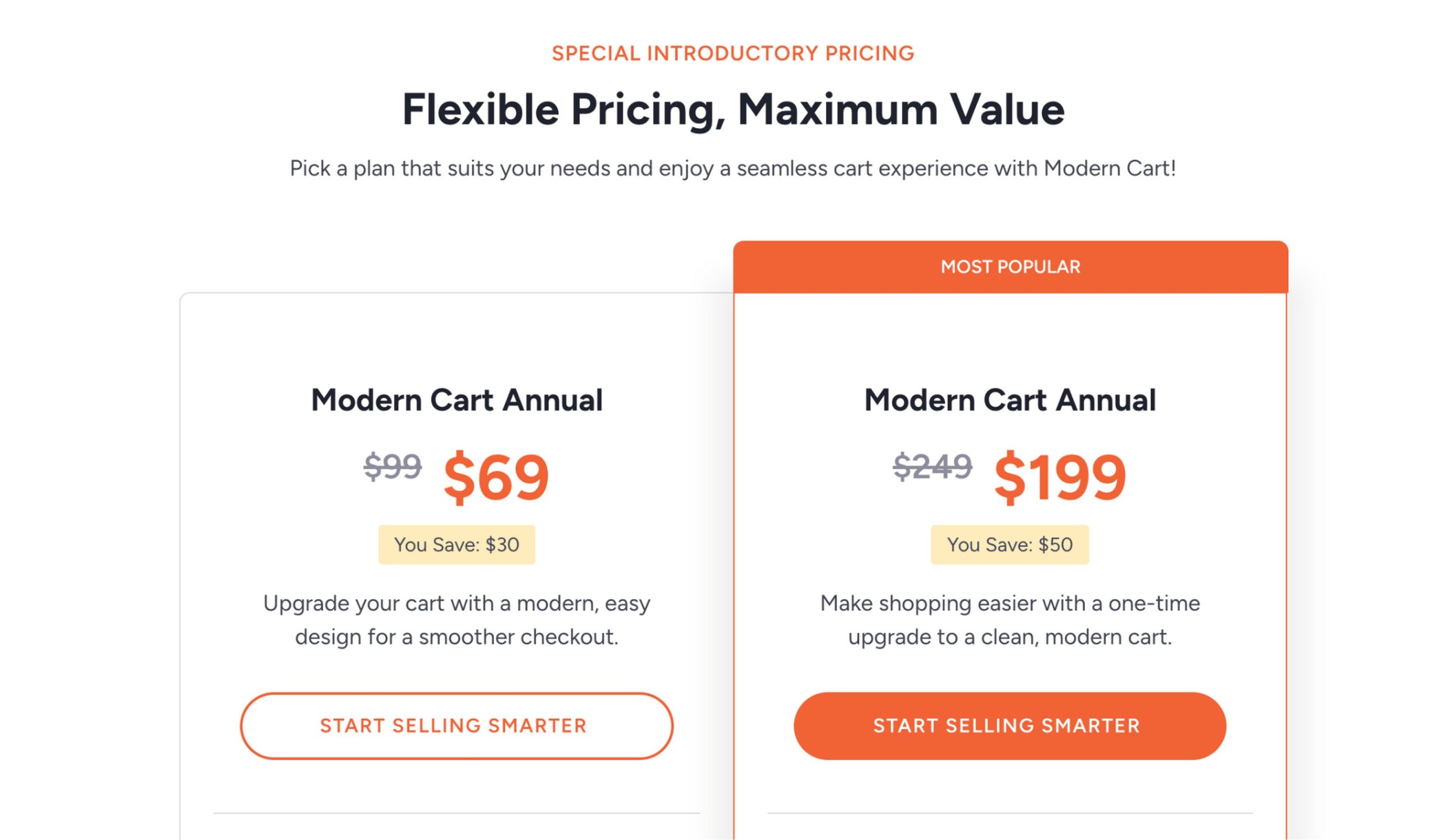 Modem Cut Pro version page with 69 dollars annual pricing and 199 dollars annual pricing plans