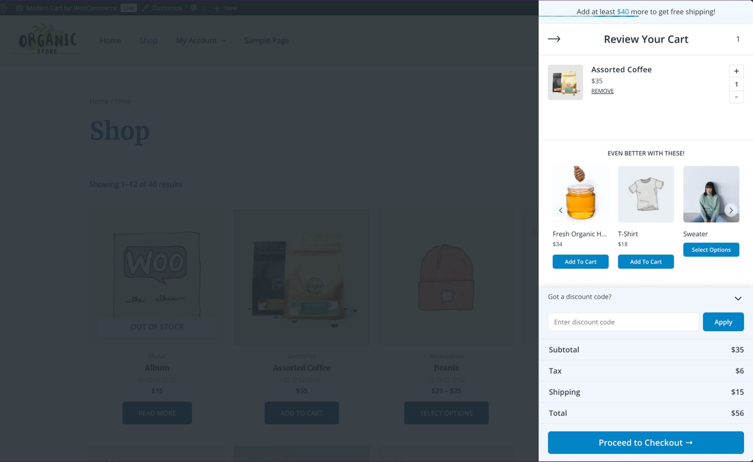 ModernCart slide out interface on your store.
