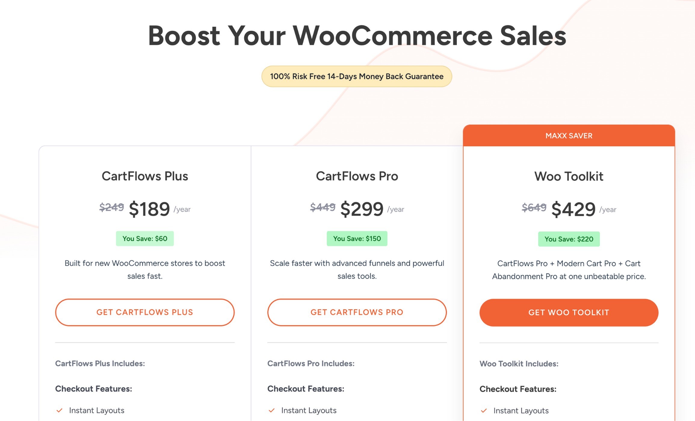 CartFlows pricing page
