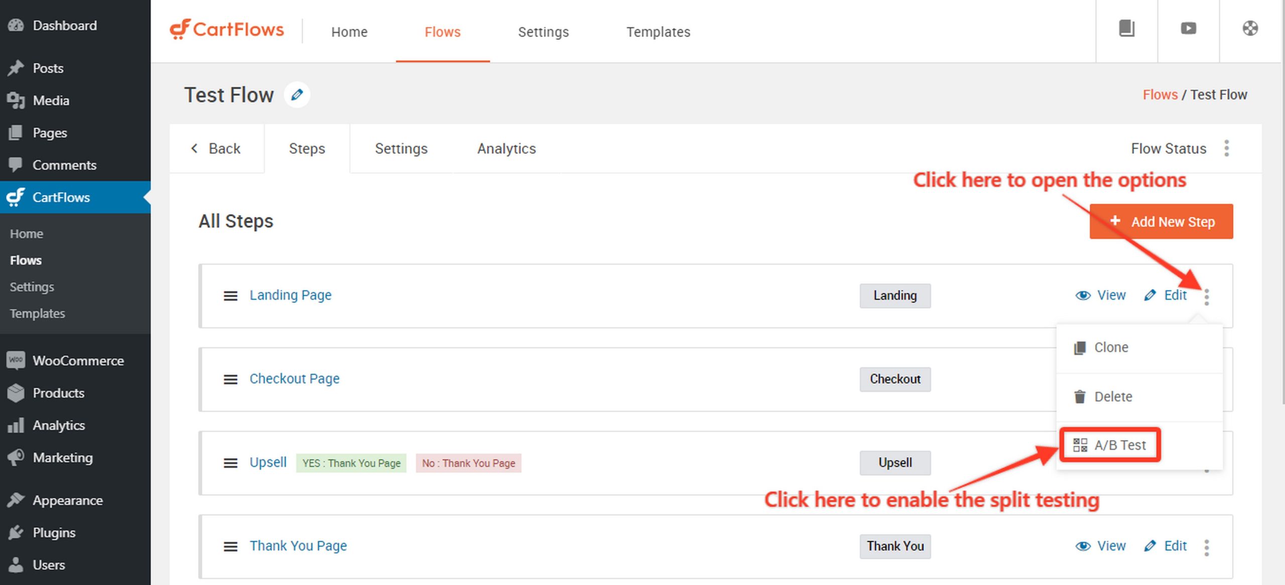 Enable A/B testing in CartFlows