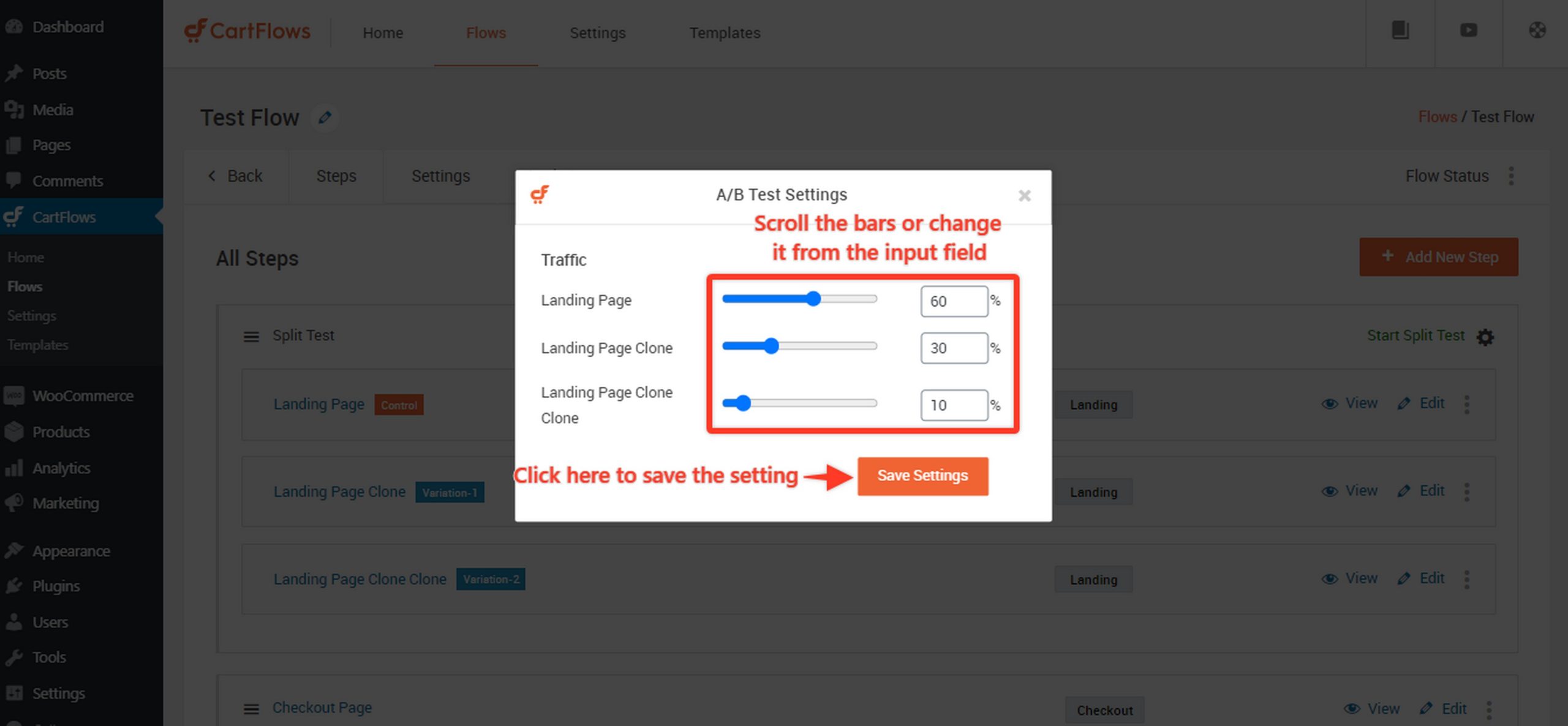 Use the sliders to set the traffic split.