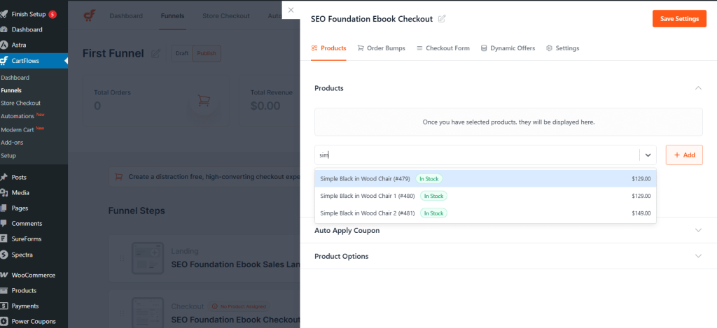 add product to funnel checkout