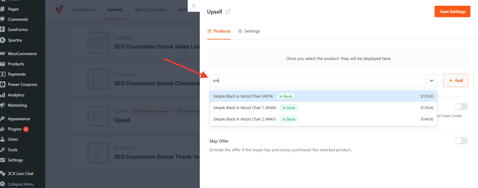 assign upsell product