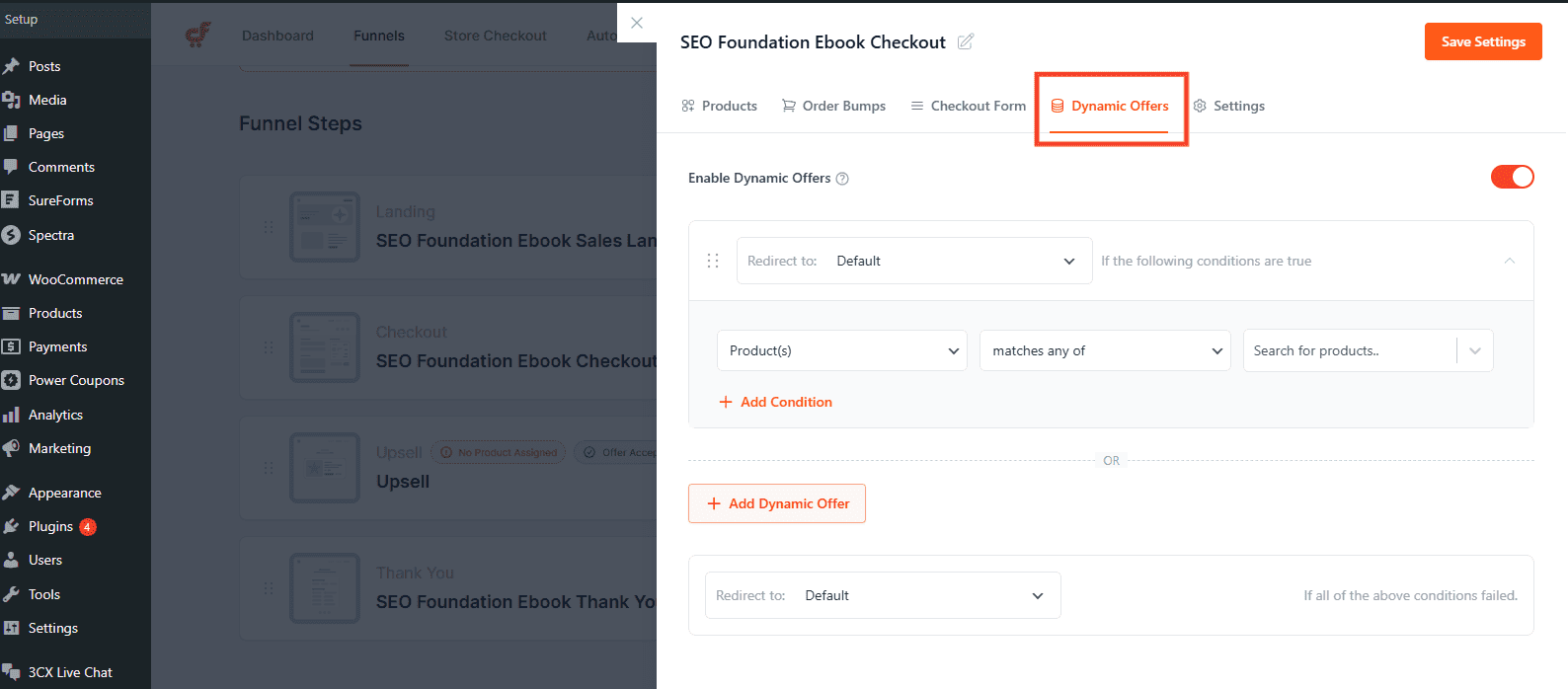 checkout settings dynamic offers