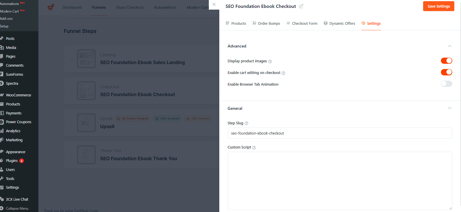 checkout settings settings
