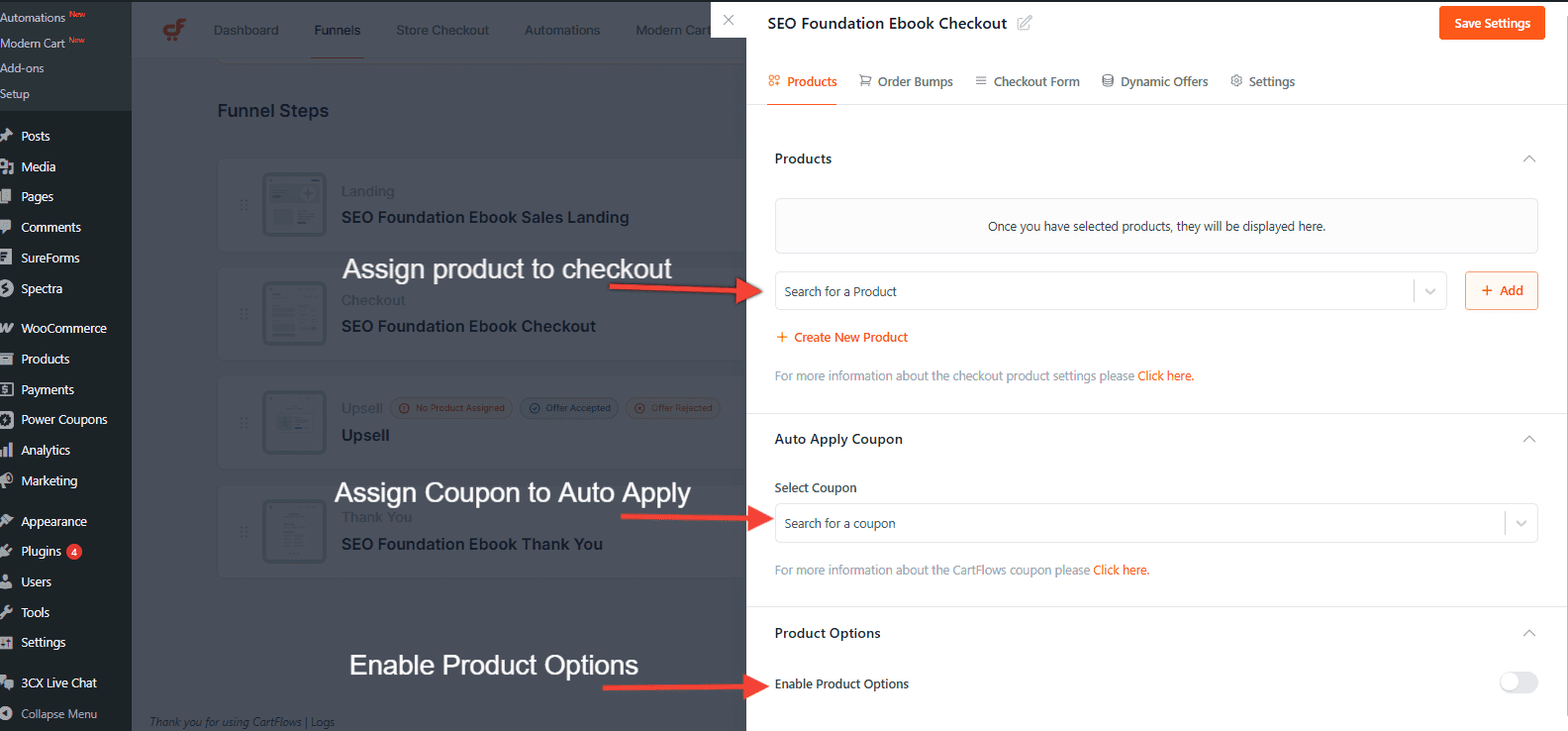 checkout settings product