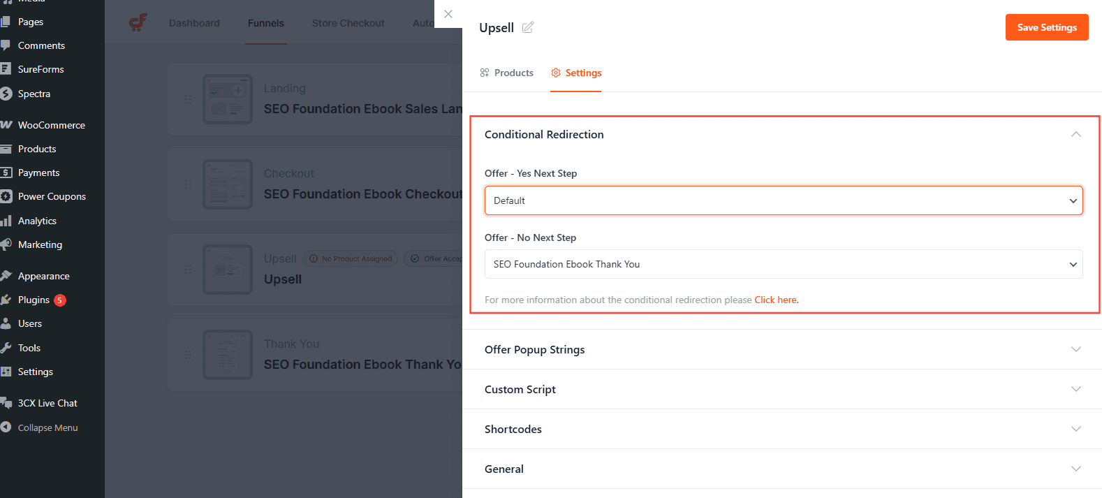 conditional redirection upsell