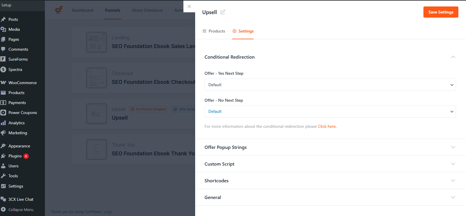 upsell settings settings
