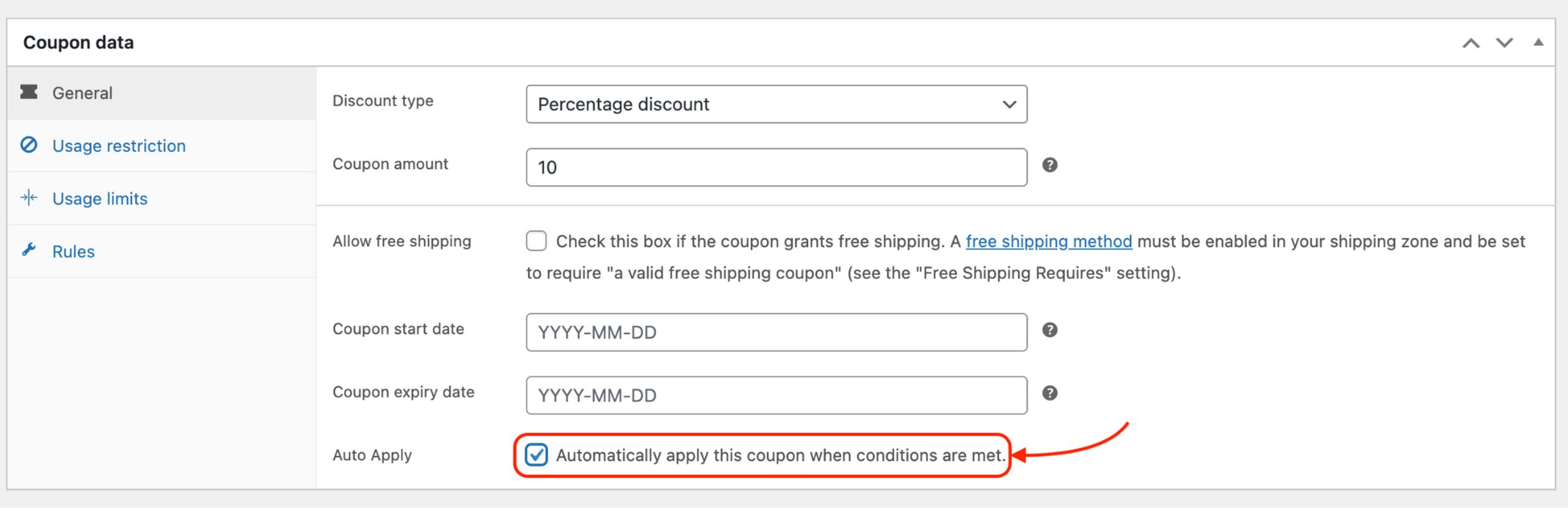 Auto-apply toggle switch enabled in coupon settings