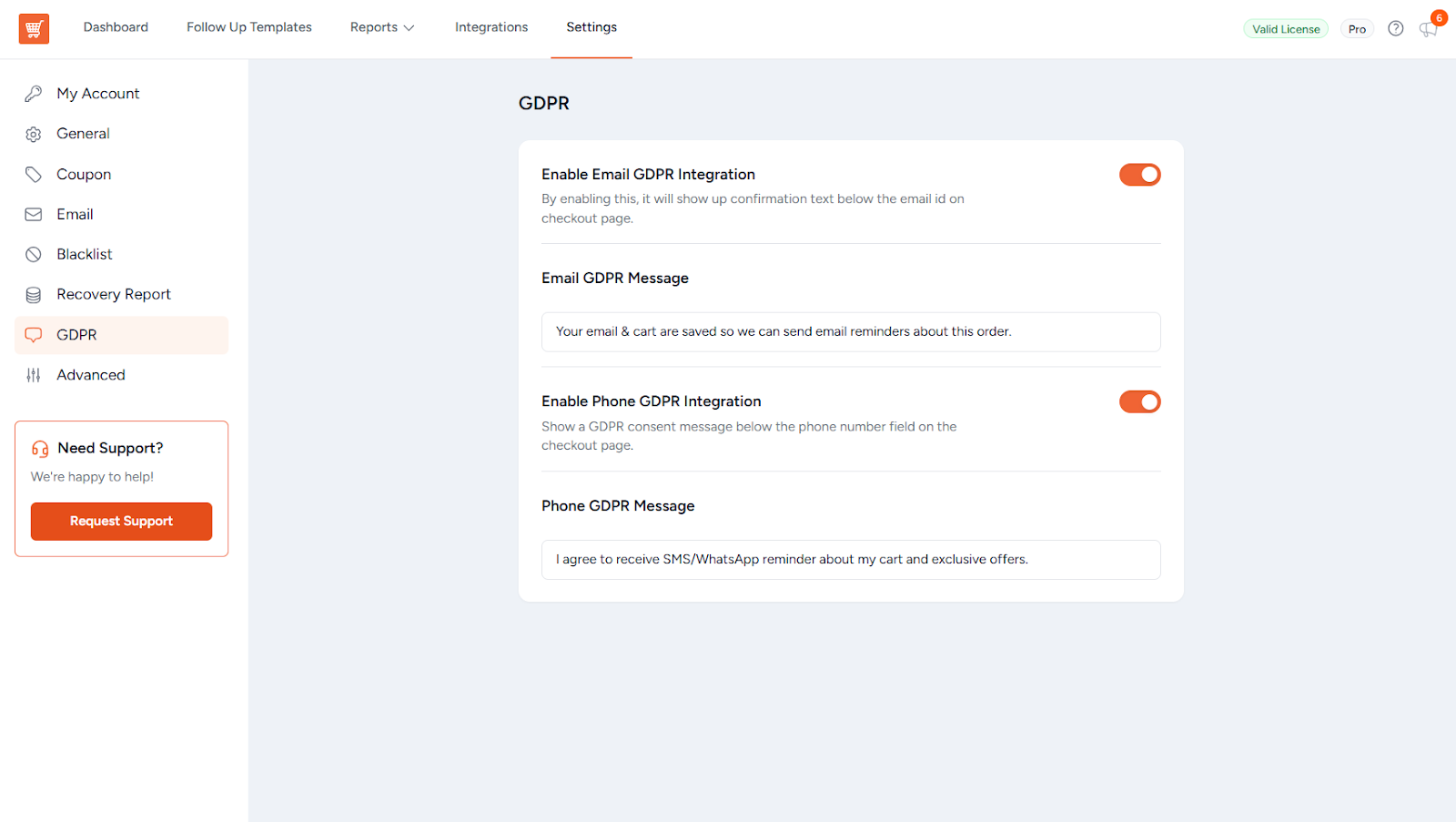 Cart Abandonment Recovery GDPR Setting