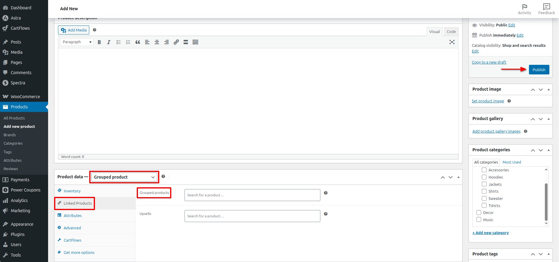 Adding Grouped Product in WooCommerce