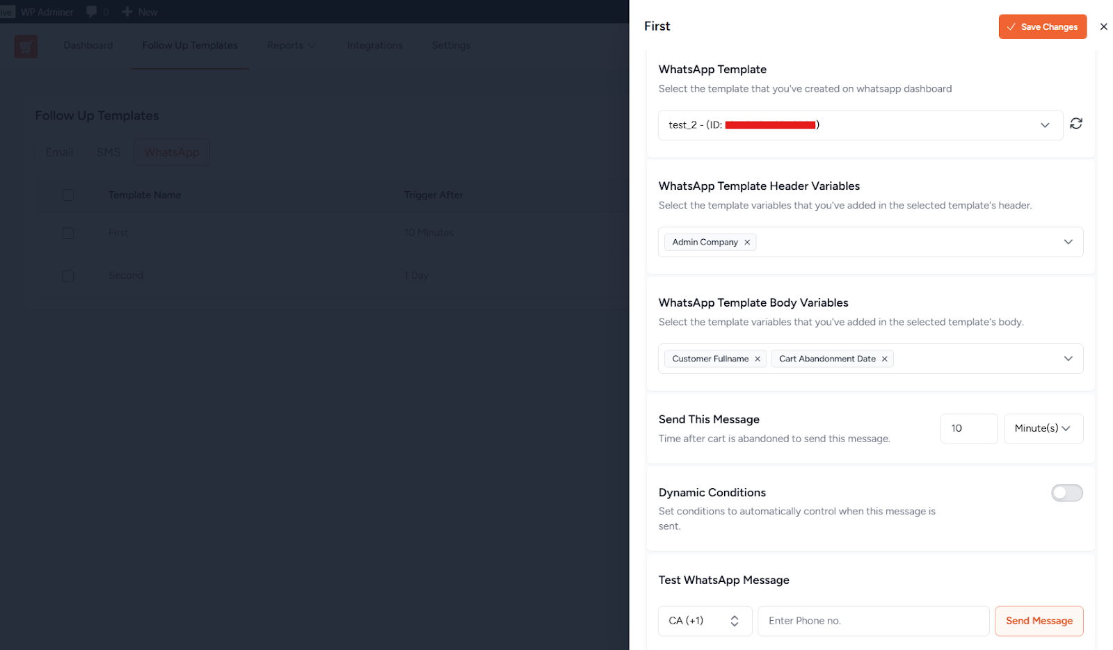 Cart Abandonment Recovery WhatsApp Templates Settings
