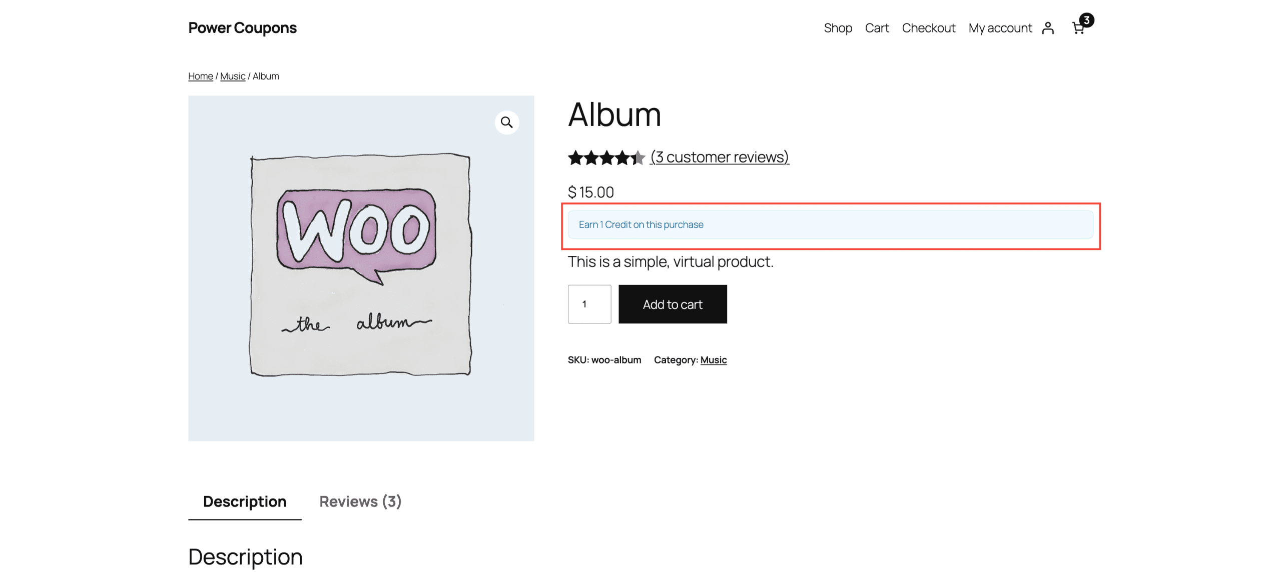 product page showing earn x credits message below the add to cart button