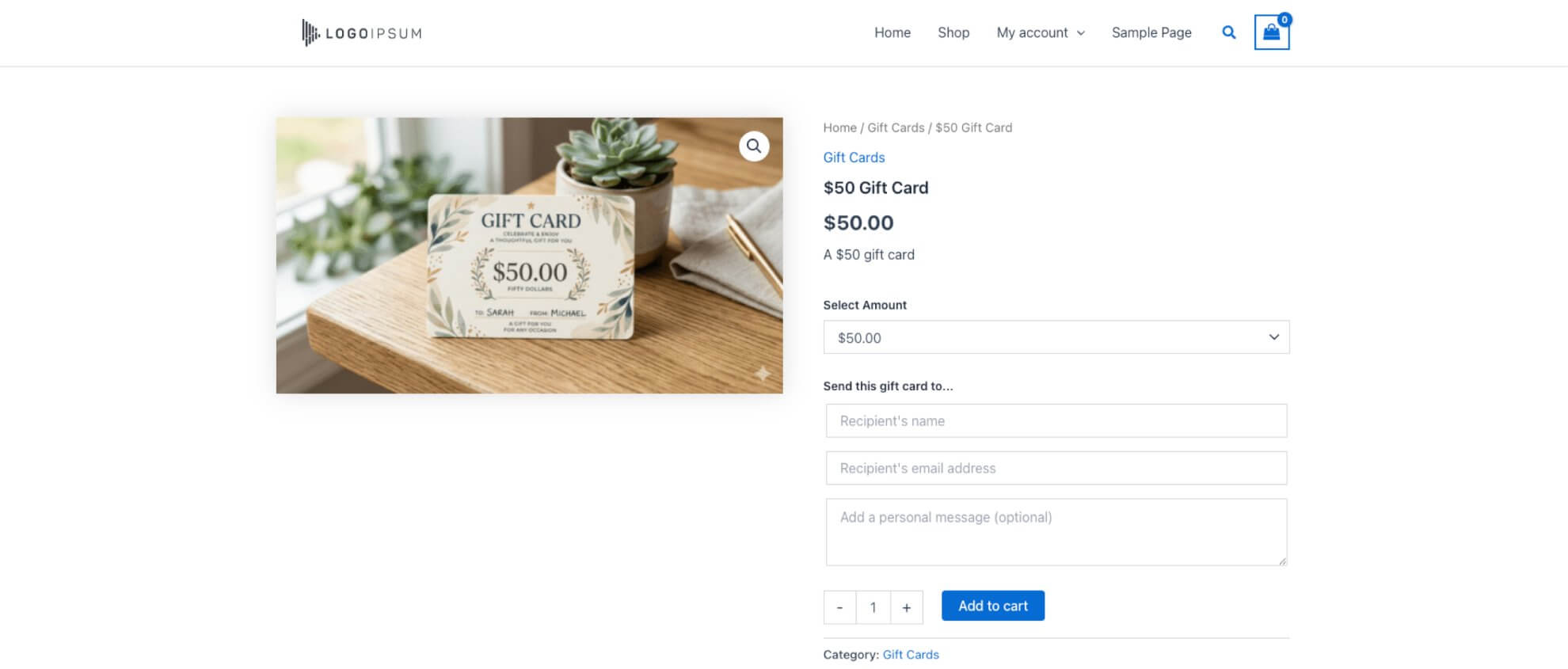 Gift Card Product Page
