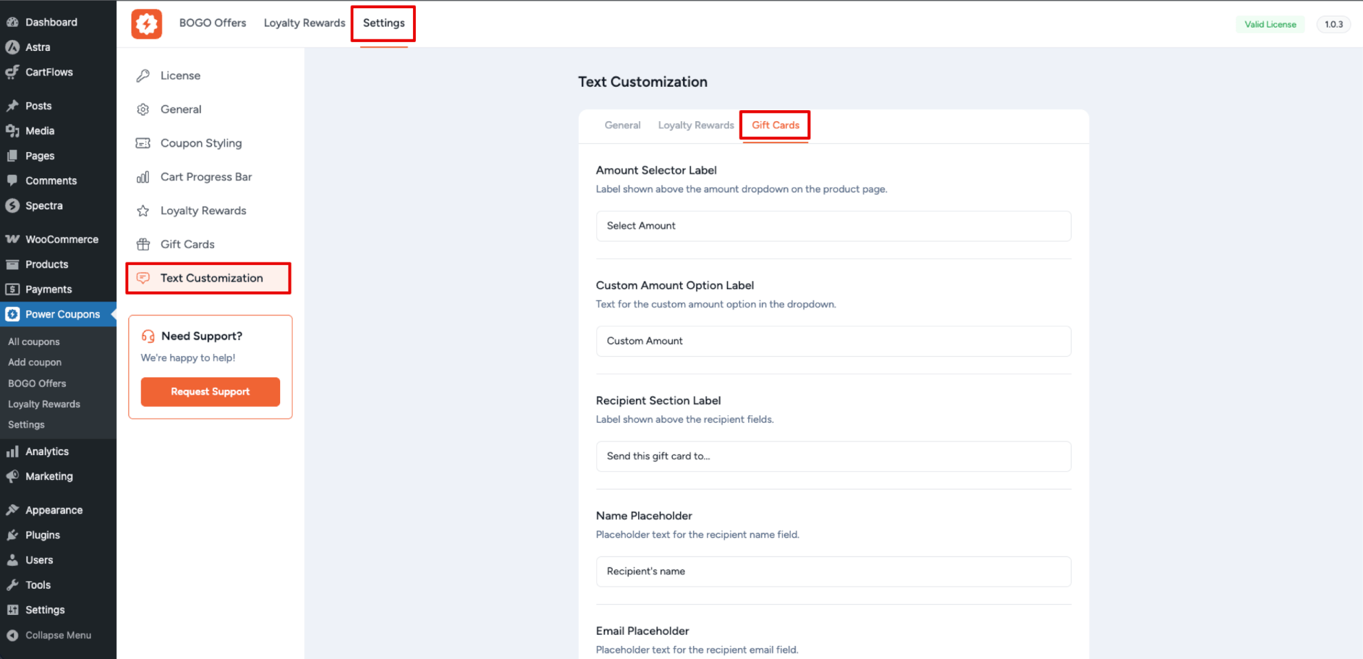 Text Customization Gift Cards