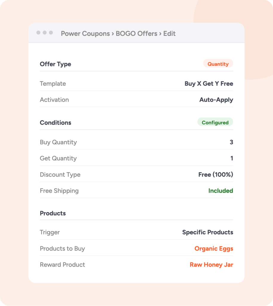 bogo offer settings