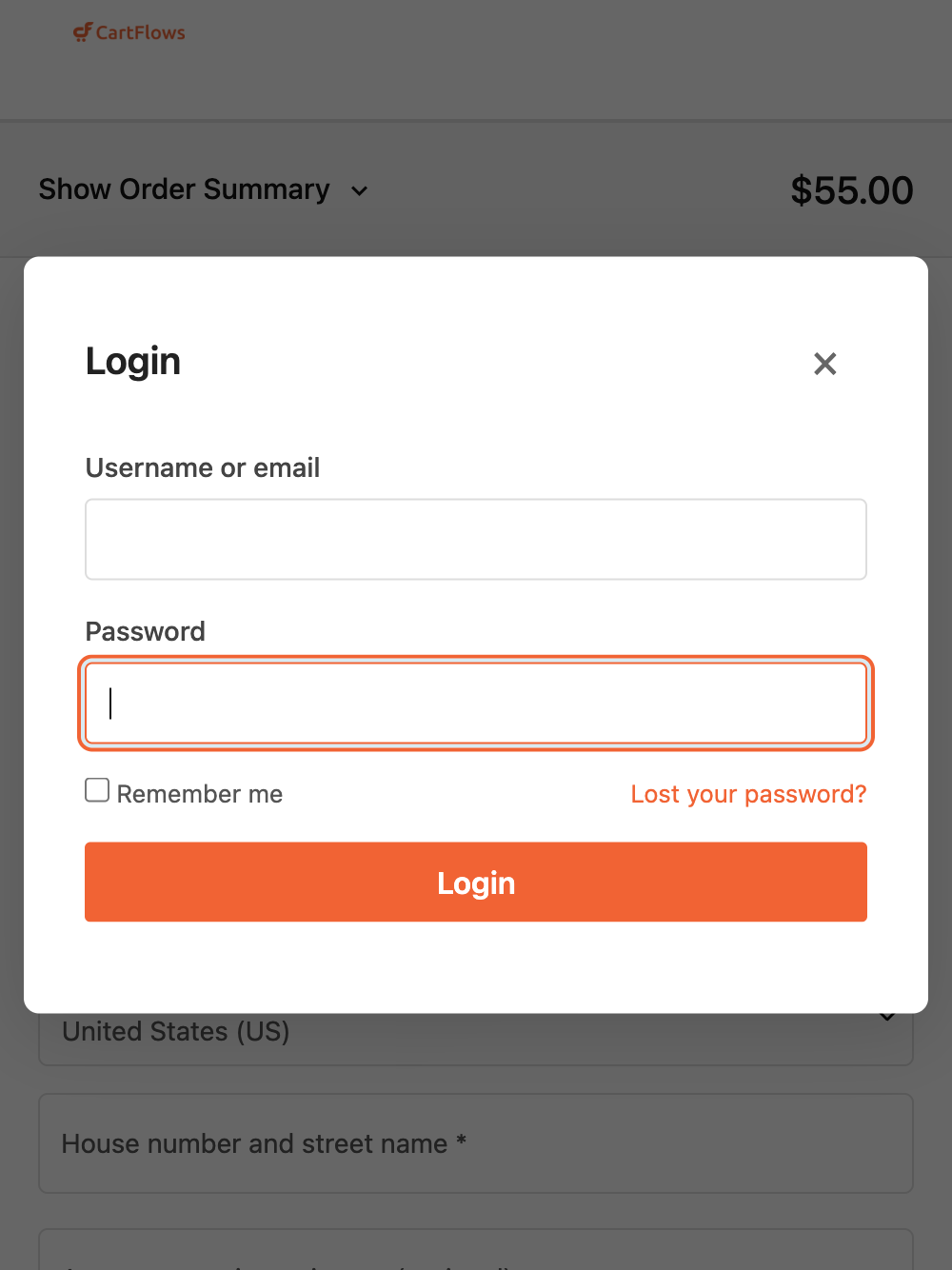 Smart Login window on a mobile device