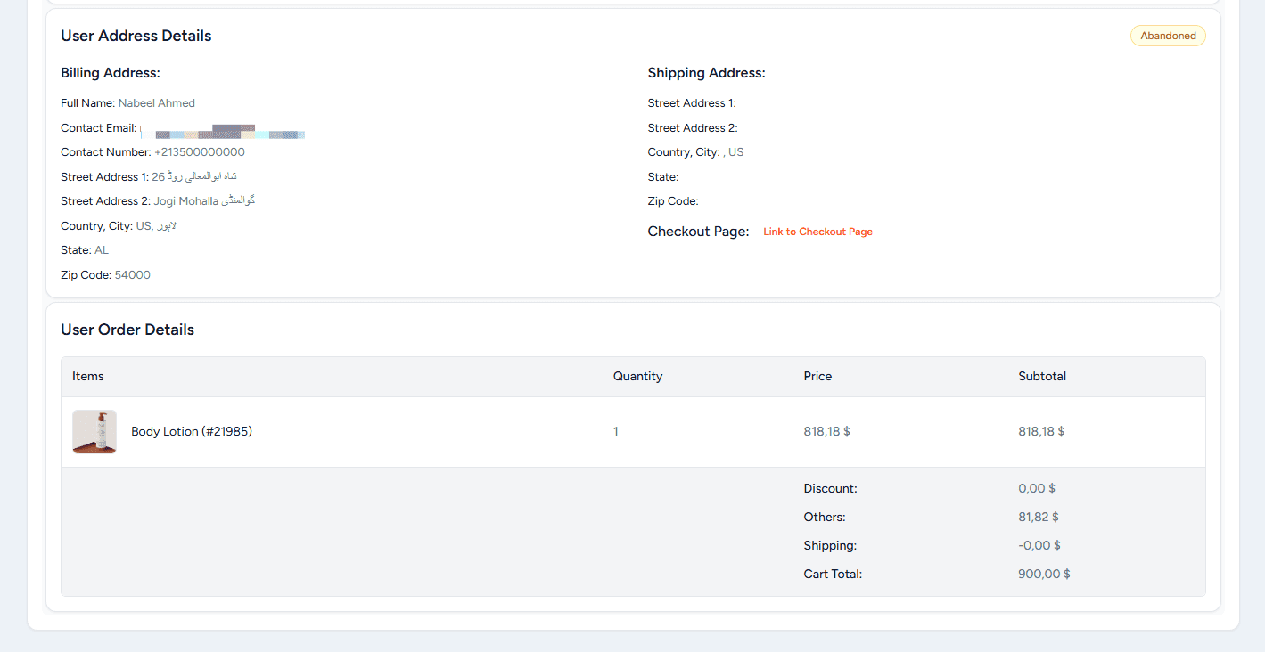 How to View and Manage the Abandoned Carts List abandoned cart details