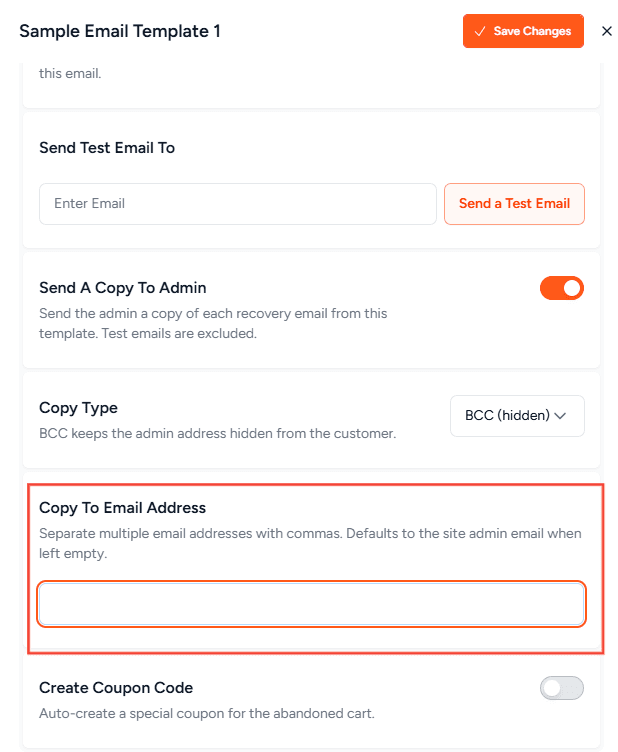 copy to email address field