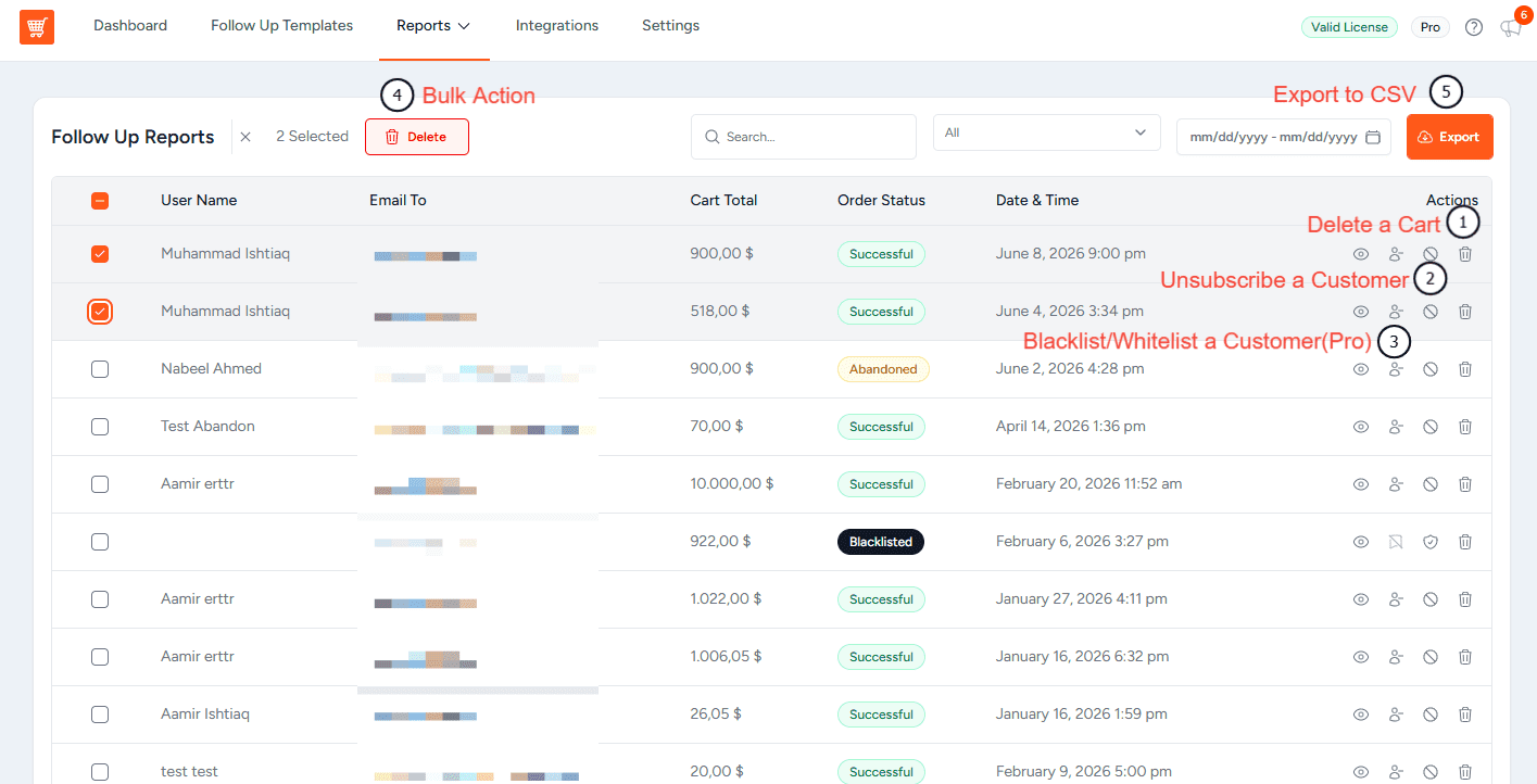 How to View and Manage the Abandoned Carts List reports actions you can take