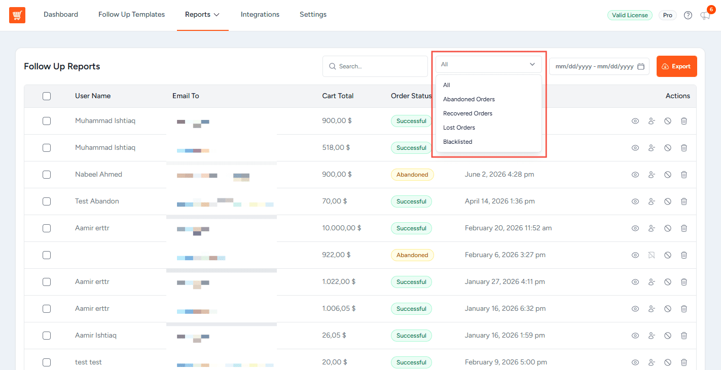 How to View and Manage the Abandoned Carts List reports order status filter