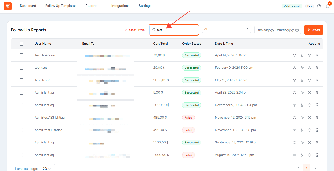 How to View and Manage the Abandoned Carts List reports search filter