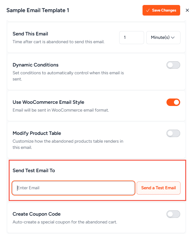 send test email option