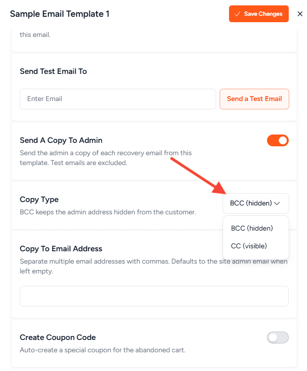 set copy type field