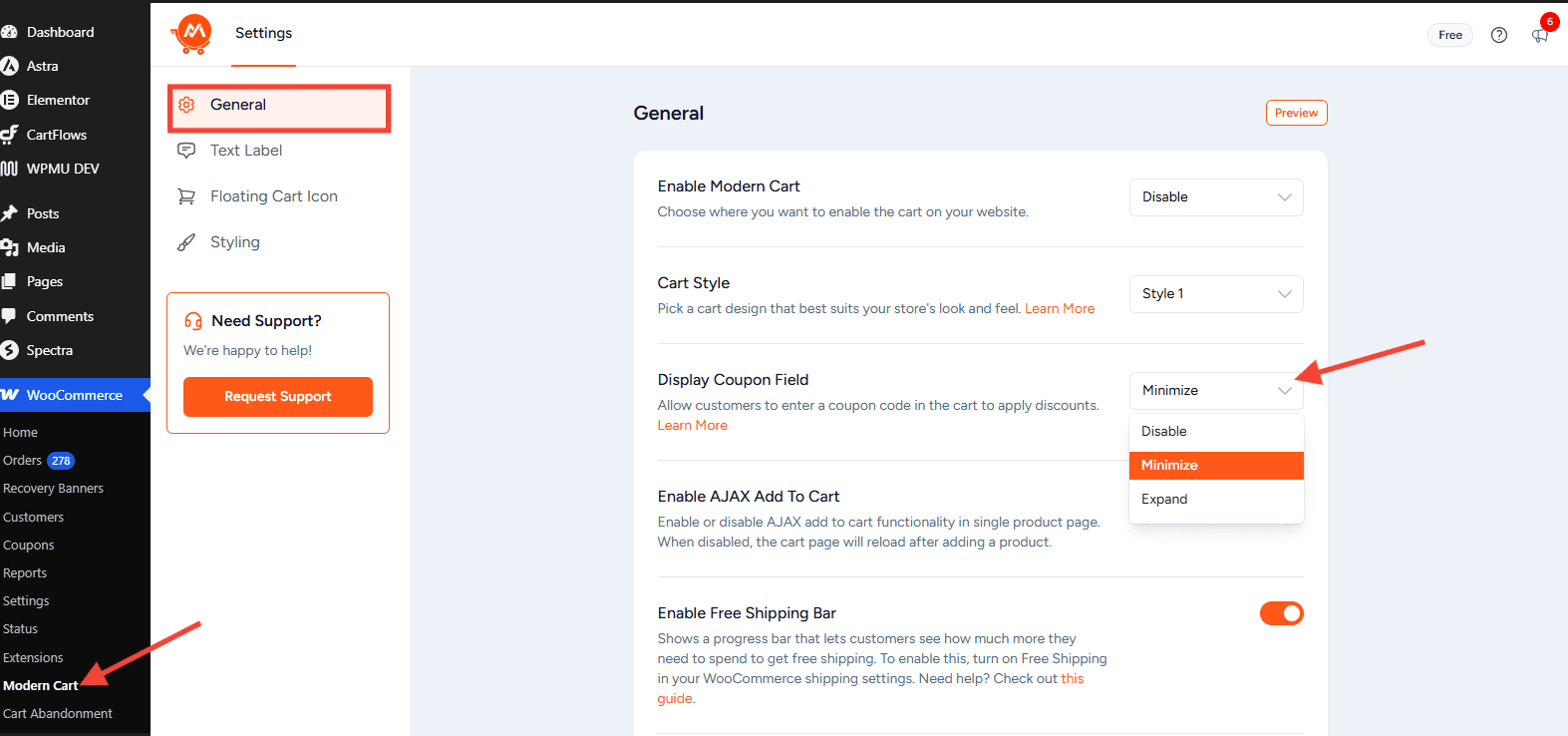 display coupon field in modern cart