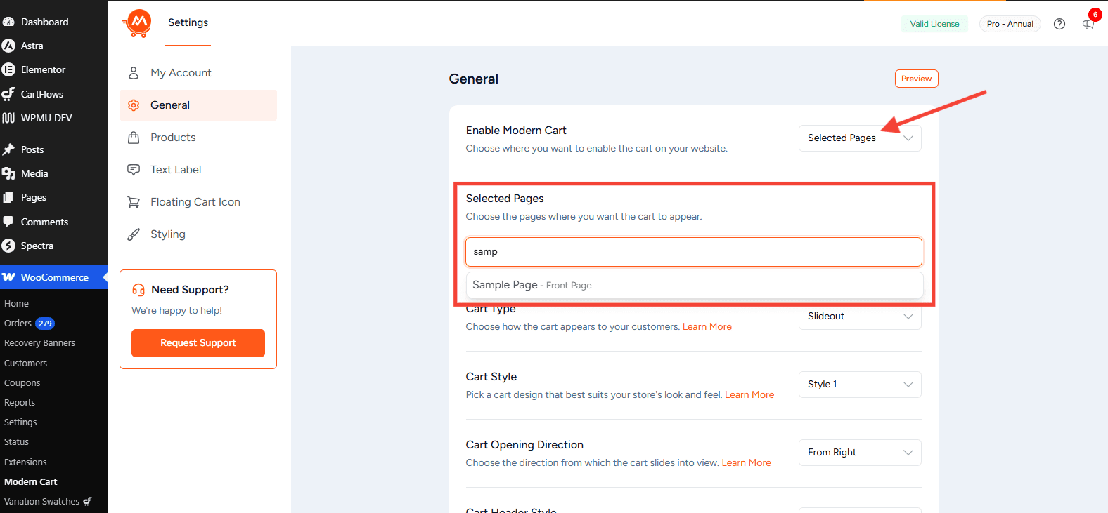 enable modern cart on selected pages