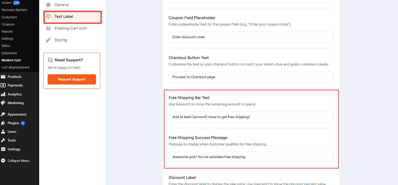 Free Shipping Progress Bar free shipping bar text label